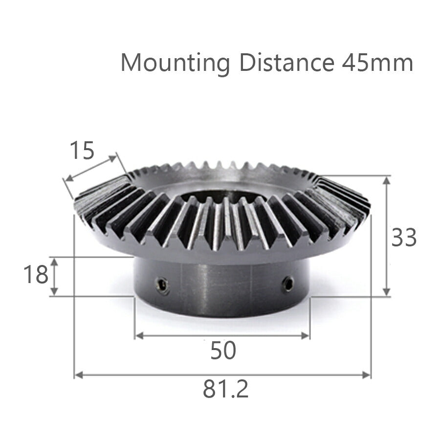 Module 2, Number of teeth 40, Hole diameter 18mm, Keyway 6mm, Speed ratio 1:2, Steel bevel gear