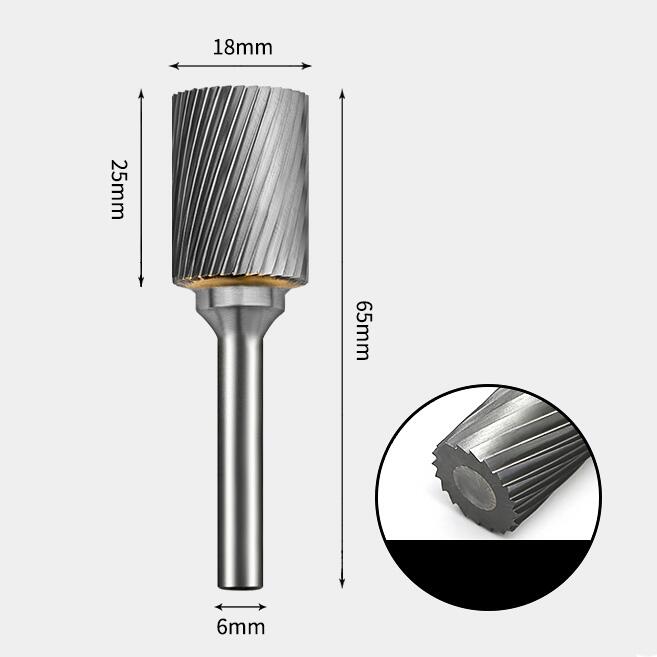 18 x 25mm 円筒型 シングルカット シャンク径 6mm 超硬 ロータリーバー リュータービット 超硬バー