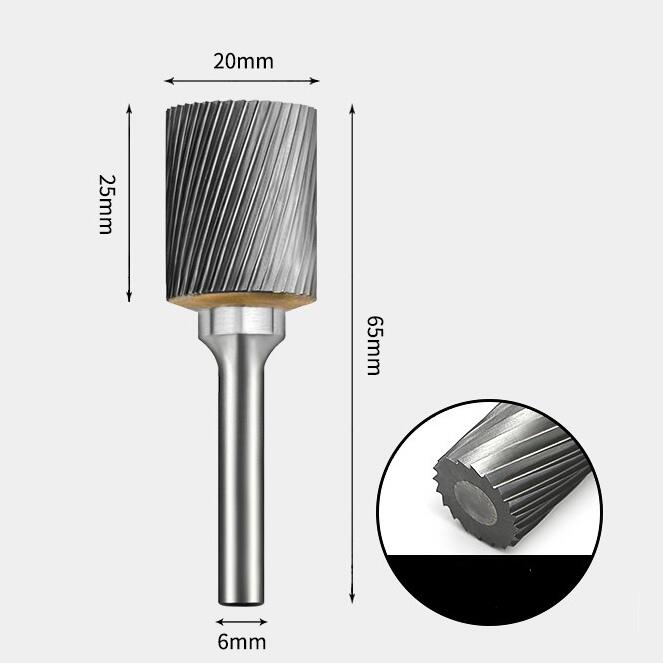 20 x 25mm 円筒型 シングルカット シャンク径 6mm 超硬 ロータリーバー リュータービット 超硬バー
