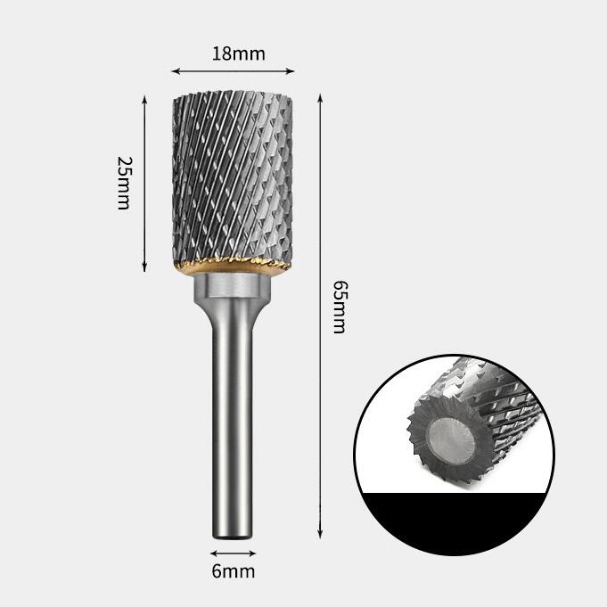 18 x 25mm 円筒型 ダブルカット シャンク径 6mm 超硬 ロータリーバー リュータービット 超硬バー