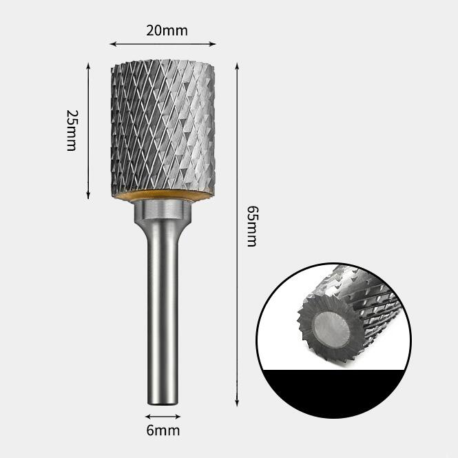20 x 25mm 円筒型 ダブルカット シャンク径 6mm 超硬 ロータリーバー リュータービット 超硬バー