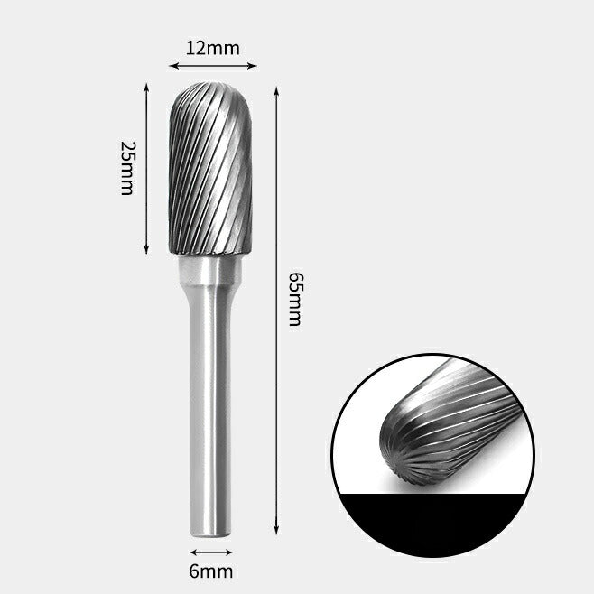 12 x 25mm 先丸円筒型 シングルカット シャンク径 6mm 超硬 ロータリーバー リュータービット 超硬バー