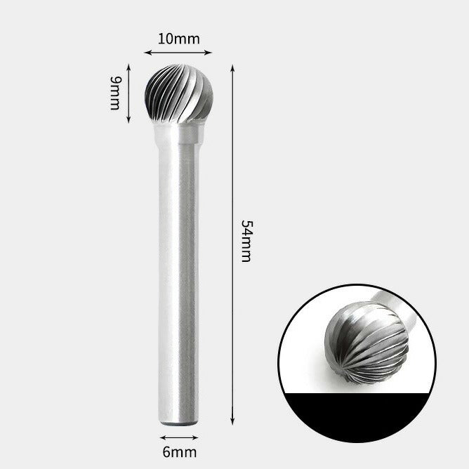10 x 9mm Spherical Single Cutting Carbide Rotary Burr with 6mm Shank, Router Bit
