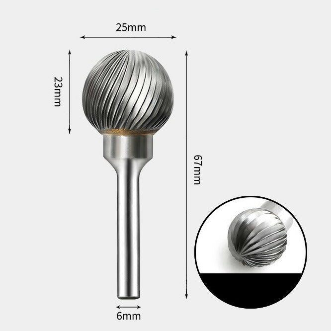 25 x 23mm 球型 シングルカット シャンク径 6mm 超硬 ロータリーバー