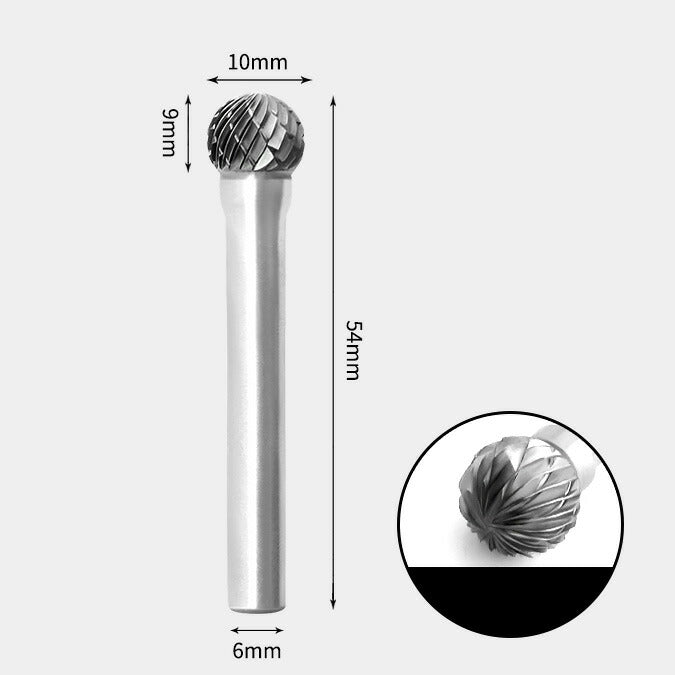 10 x 9mm Spherical Double Cutting Carbide Rotary Burr with 6mm Shank, Router Bit