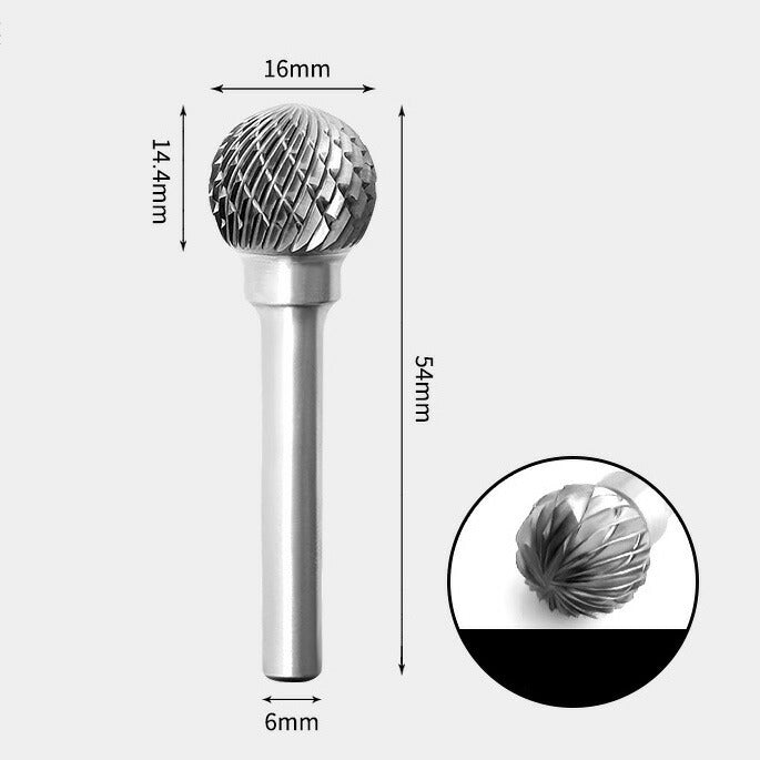 16 x 14mm Spherical Double Cutting Carbide Rotary Burr with 6mm Shank, Router Bit