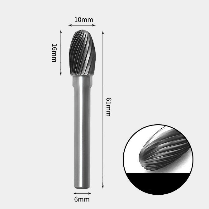 10 x 16mm Oval Single Cut 6mm Shank Carbide Rotary Burr Bit