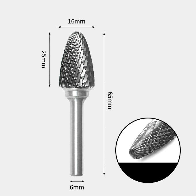 16 x 25mm Bullet-Shaped Double Cutting Tool with 6mm Shank, Solid Carbide Rotary Burr, Router Bit