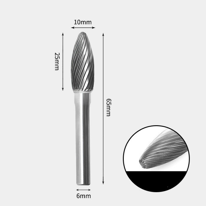 10 x 25mm Oval Single Cut 6mm Shank Carbide Rotary Burr Bit