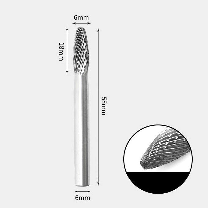 6 x 18mm Oval Double Cutting Carbide Rotary Burr with 6mm Shank, Router Bit