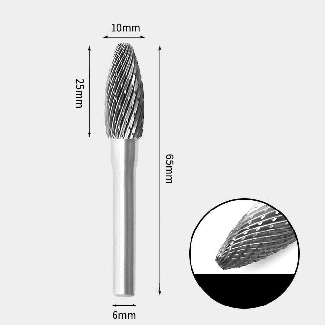 10 x 25mm Oval Double Cutting Carbide Rotary Burr with 6mm Shank, Router Bit