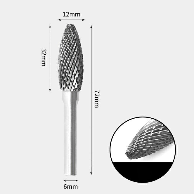 12 x 32mm Oval Double Cutting Carbide Rotary Burr with 6mm Shank, Router Bit