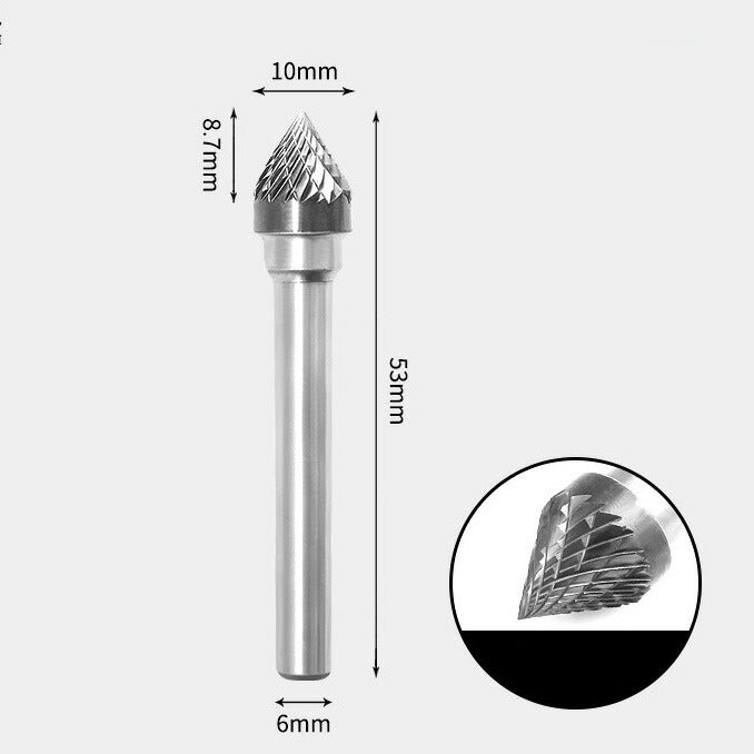 10 x 8mm 60 Degree Tapered Double Cutting Carbide Rotary Burr with 6mm Shank, Router Bit