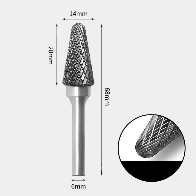 14 x 28mm Tsukushi-style Double Cutting Tool, 6mm Shank Diameter, Solid Carbide Rotary Burr, Router Bit