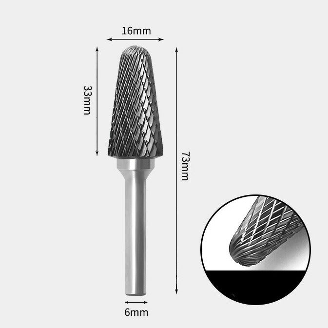 16 x 33mm Tsukushi Type Double Cutting Tool, 6mm Shank Diameter, Solid Carbide Rotary Burr, Router Bit