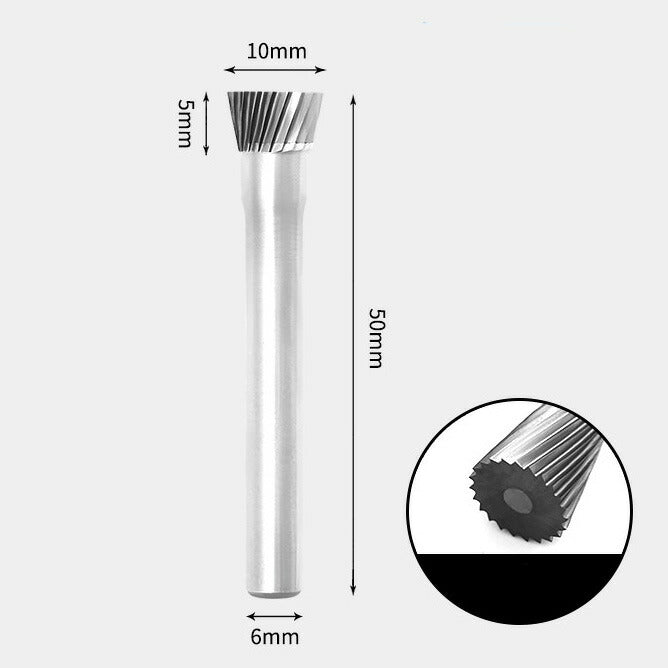 10 x 5mm Inverted Cone Single Cutting Carbide Rotary Burs with 6mm Shank Diameter, Router Bits