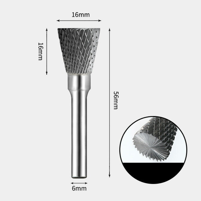 Inverted Cone Shape with End Cut, Double Cut, 6mm Shank Diameter, Carbide Rotary Burr, Router Bit, Carbide Burr