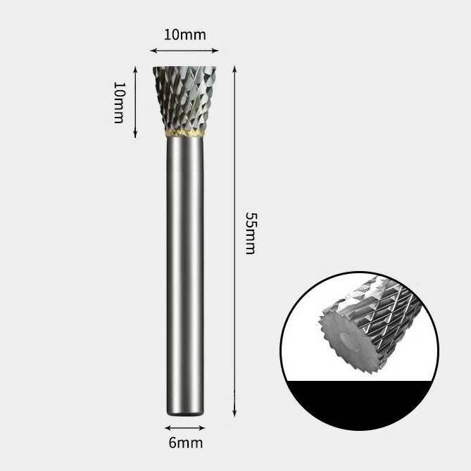 10 x 10mm Inverted Cone Double Cutting Carbide Rotary Burr with 6mm Shank, Router Bit
