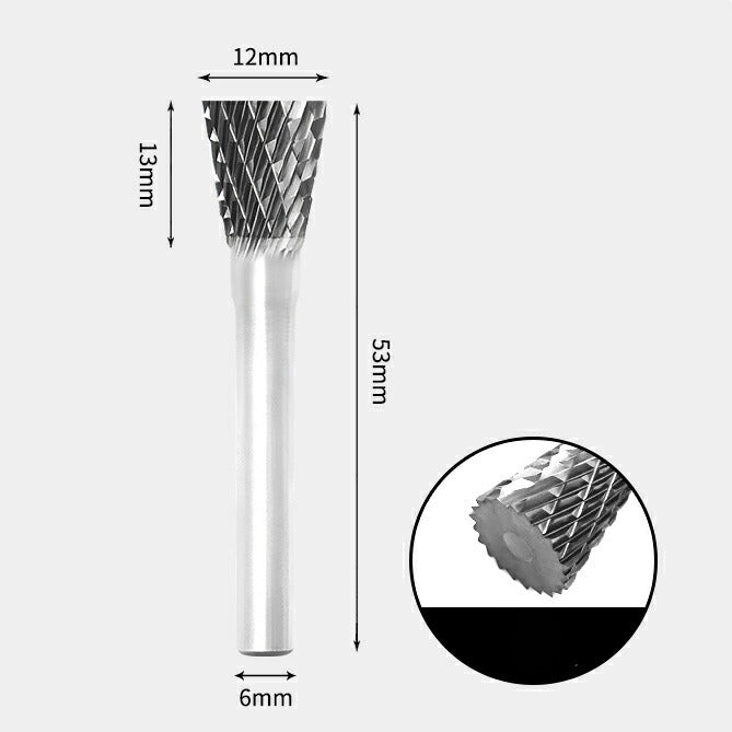12 x 13mm Inverted Cone Double Cutting Tool with 6mm Shank, Solid Carbide Rotary Burr, Router Bit