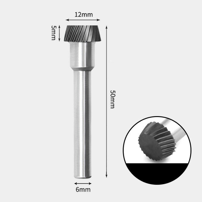 12 x 5mm Tapered Single Cut 6mm Shank Diameter Solid Carbide Rotary Burr, Router Bit