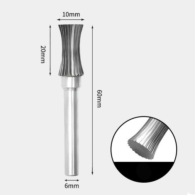 10 x 20mm Neck Type, 6mm Shank Diameter, Solid Carbide Rotary Burr, Router Bit