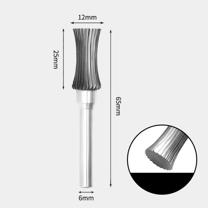 12 x 25mm Neck Type, 6mm Shank Diameter, Solid Carbide Rotary Burr, Router Bit