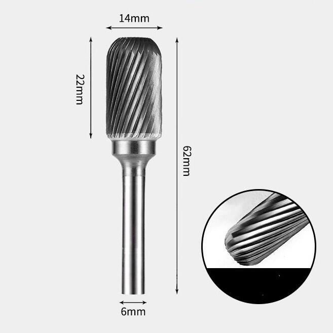 14 x 22mm 角丸円筒型 シングルカット シャンク径 6mm 超硬 ロータリーバー リュータービット 超硬バー