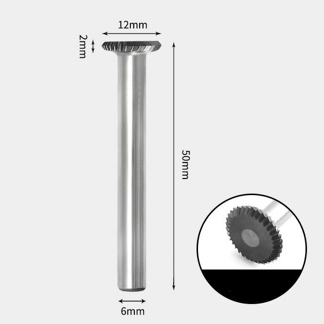12 x 2mm T-Shaped 90 Degree Square Single Cut 6mm Shank Diameter Solid Carbide Rotary Burr Bit