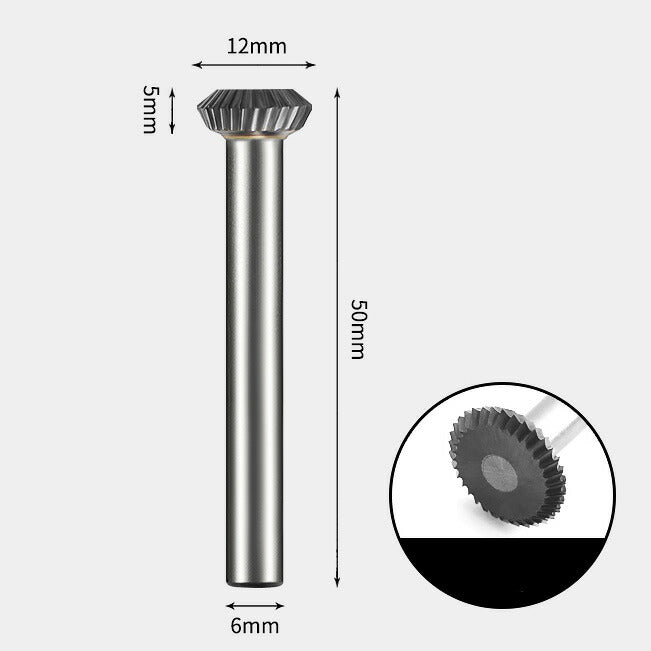 12 x 5mm T-Shaped 90 Degree Square Single Cut 6mm Shank Diameter Solid Carbide Rotary Burr Router Bit