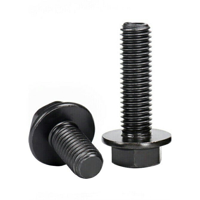 M6 x 1.0, 12mm Length, Fully Threaded, Wrench Size 8, High Alloy Steel, Flanged Hex Bolts, Pack of 5, Strength Class 10.9