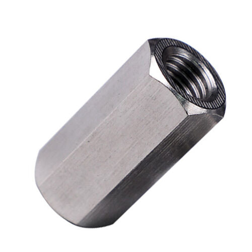 M6 x 1, 10mm wide flats, 35mm long, 2-pack, stainless steel hexagonal long coupling nuts