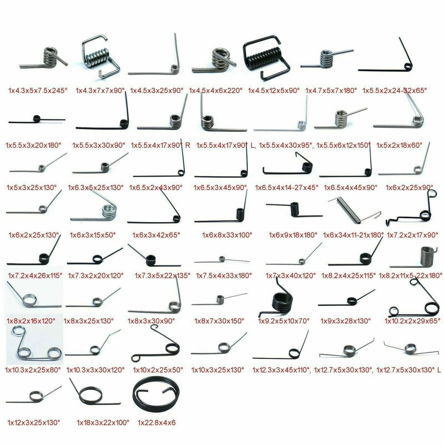 Torsion spring, wire diameter 1mm, 52 types, 2 sets each