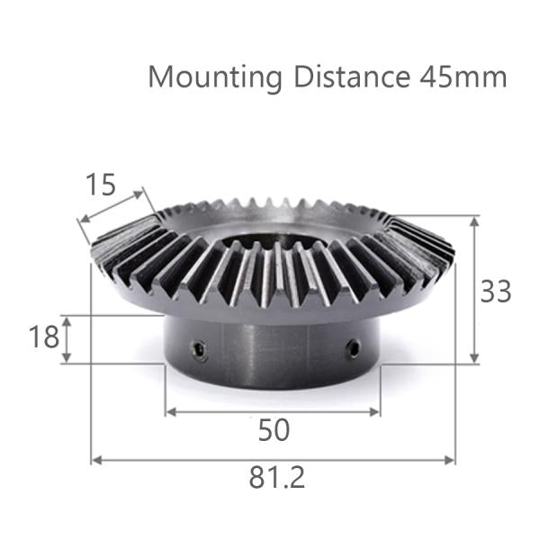 モジュール 2 歯数 40 穴径 18mm キー溝 6mm 速比 1:2 スチール ベベルギヤ 歯車