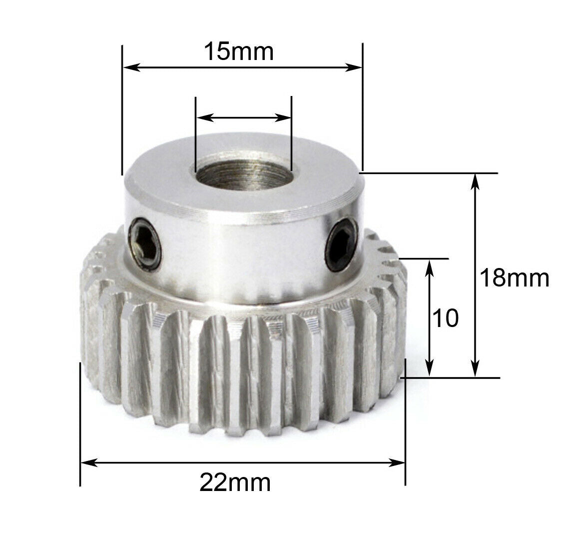 Module 1, 20 teeth, 22mm diameter, 6.35mm hole, 1045 steel spur gear