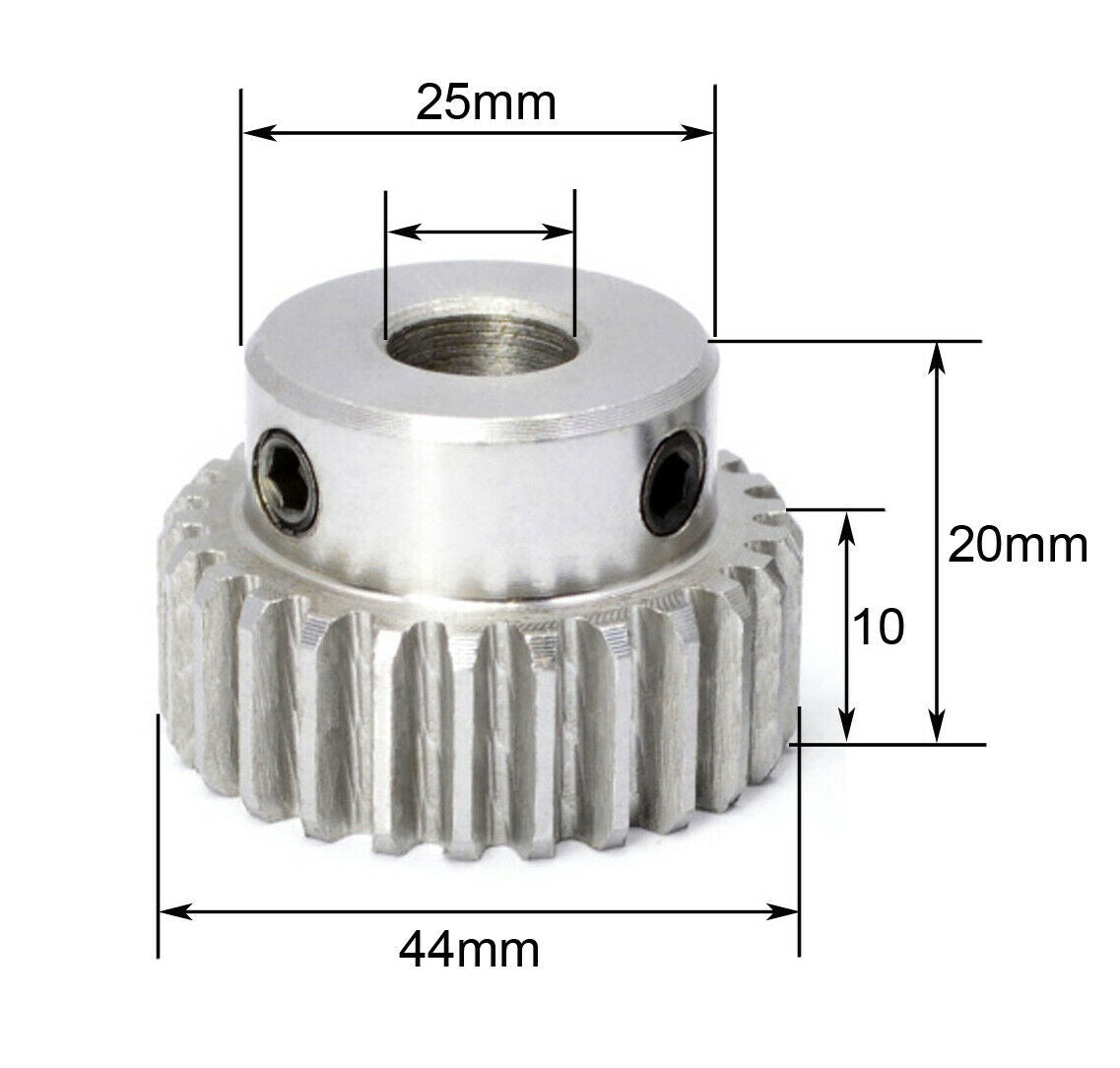 Module 1, 42 teeth, 44mm diameter, 8mm hole, 1045 steel spur gear