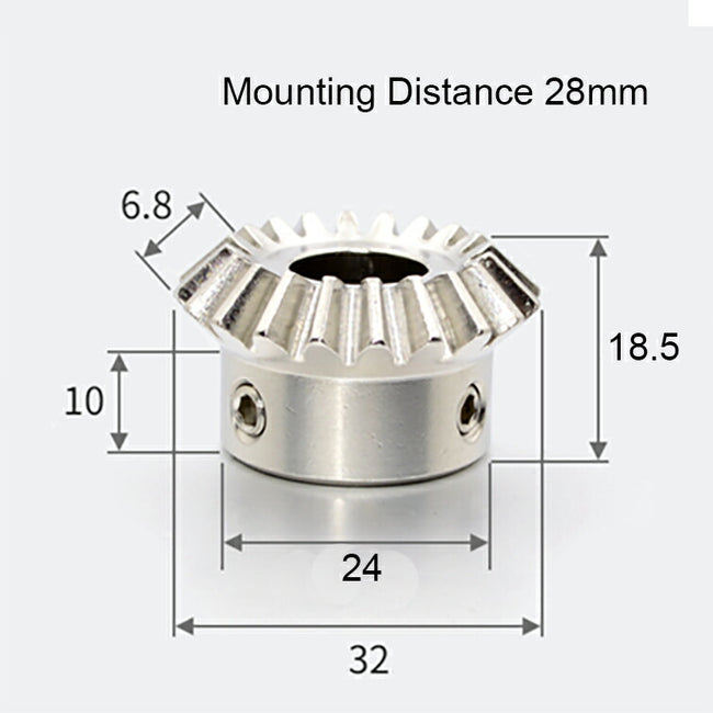 Module 1.5, Number of Teeth 20, Hole Diameter 10mm, Keyway 4mm, Speed ​​Ratio 1:1, Stainless Steel Bevel Gear