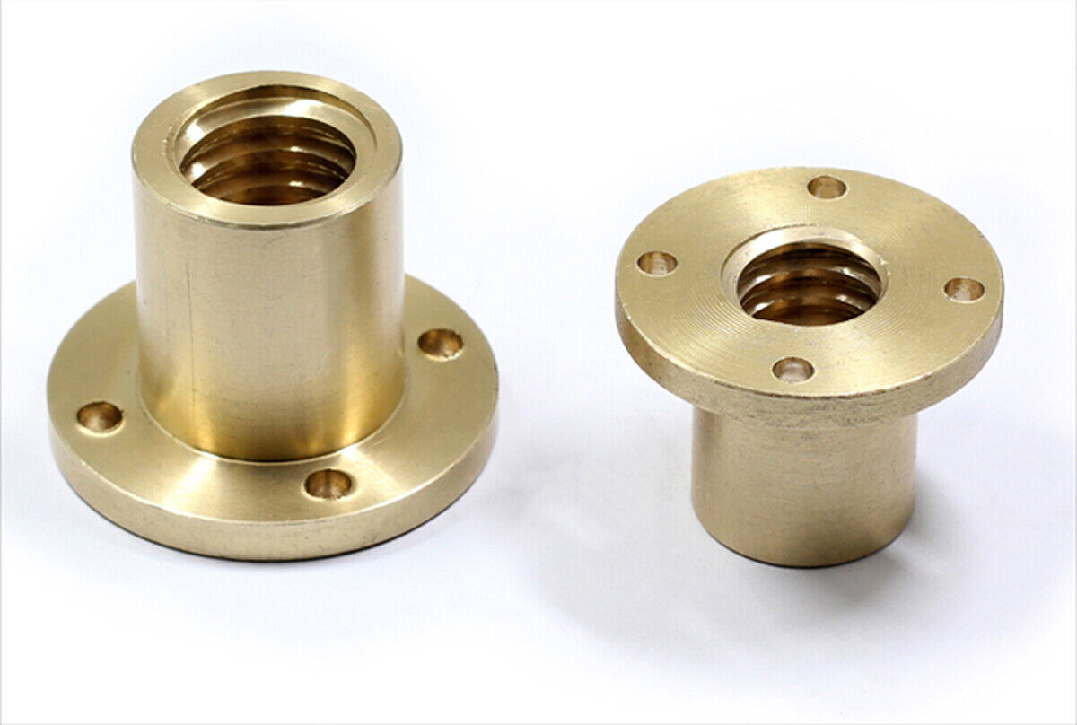 T12 x 2.0 10mm Lead Flanged Brass Nut for Trapezoidal Threads, Pack of 1