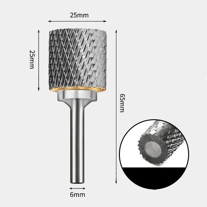 25 x 25mm 円筒型 ダブルカット シャンク径 6mm 超硬 ロータリーバー リュータービット 超硬バー