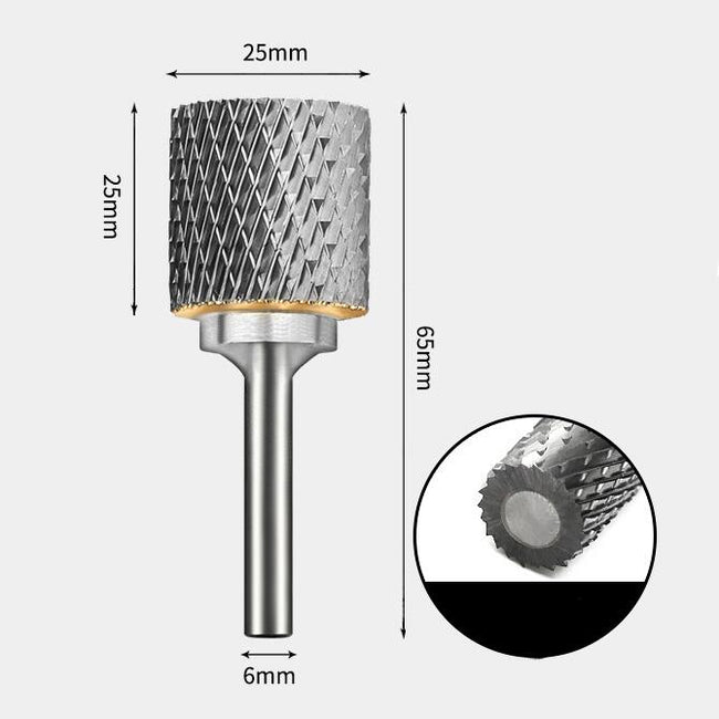 25 x 25mm 円筒型 ダブルカット シャンク径 6mm 超硬 ロータリーバー リュータービット 超硬バー