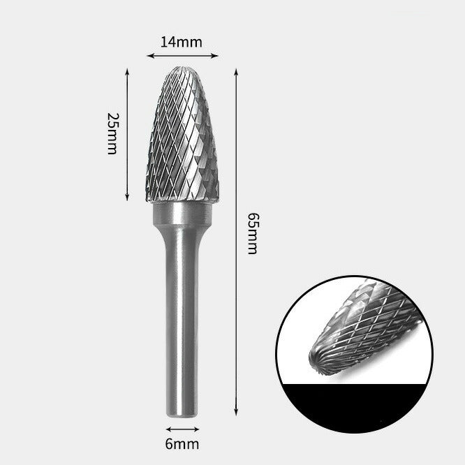 14 x 25mm Bullet-Shaped Double Cutting Tool with 6mm Shank, Solid Carbide Rotary Burr, Router Bit