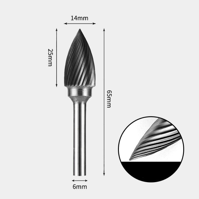 14 x 25mm Point Type Single Cut 6mm Shank Diameter Solid Carbide Rotary Burr Router Bit