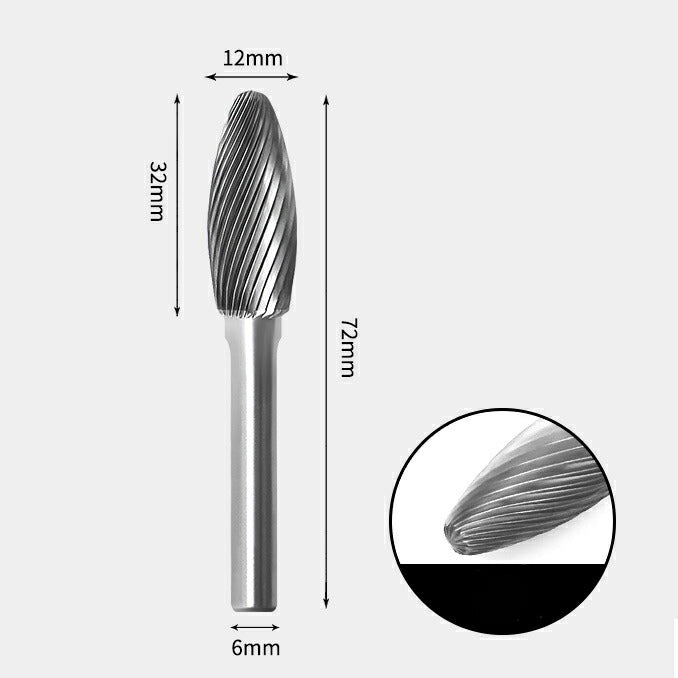 楕円型 シングルカット シャンク径 6mm 超硬 ロータリーバー リュータービット 超硬バー
