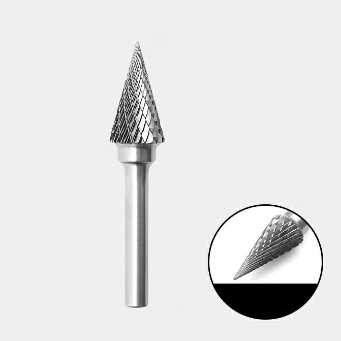 コーン型 ダブルカット シャンク径 6mm 超硬 ロータリーバー リュータービット 超硬バー