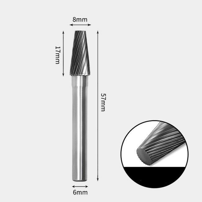 8 x 17mm テーパー型 シングルカット シャンク径 6mm 超硬 ロータリーバー リュータービット 超硬バー