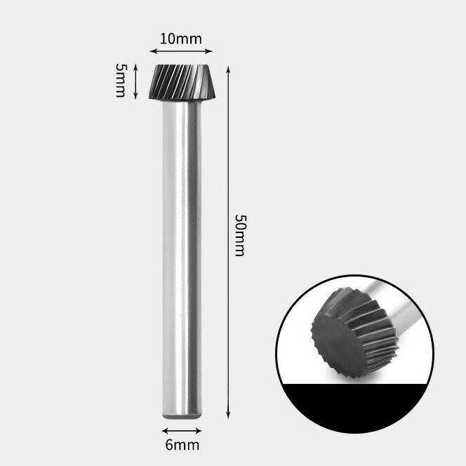 10 x 5mm Tapered Single Cut 6mm Shank Carbide Rotary Burr Bit