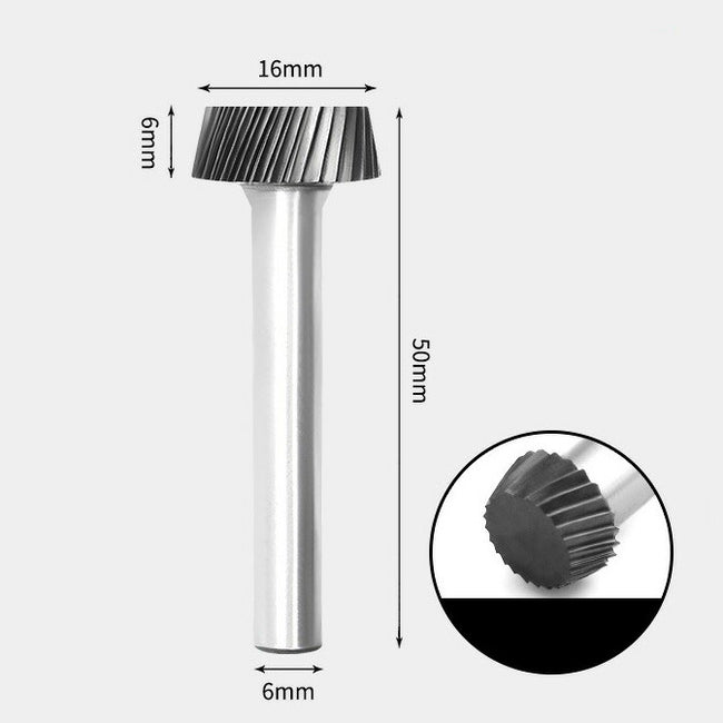 16 x 6mm テーパー型 シングルカット シャンク径 6mm 超硬 ロータリーバー リュータービット 超硬バー
