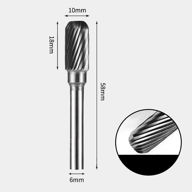 10 x 18mm 角丸円筒型 シングルカット シャンク径 6mm 超硬 ロータリーバー リュータービット 超硬バー