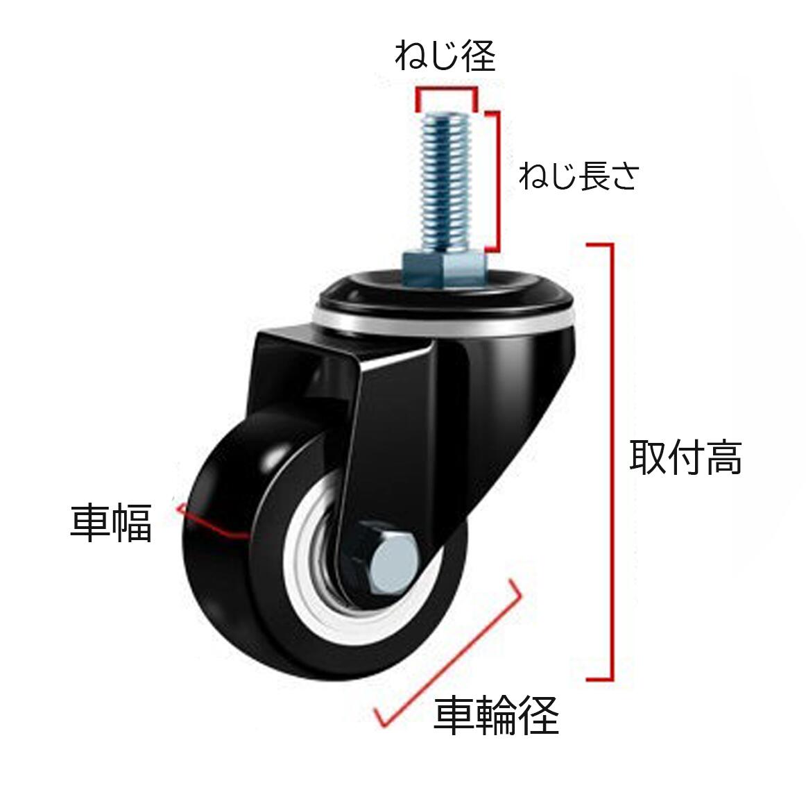 M10 自在車 ねじ長さ 30mm 車輪径 75mm ポリウレタン キャスター