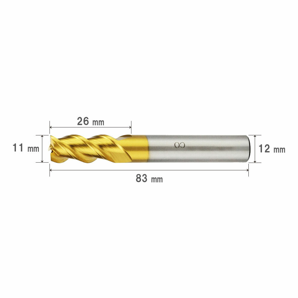 Blade diameter 11mm, overall length 83mm, 3-flute HSS Co end mill, cobalt high-speed steel