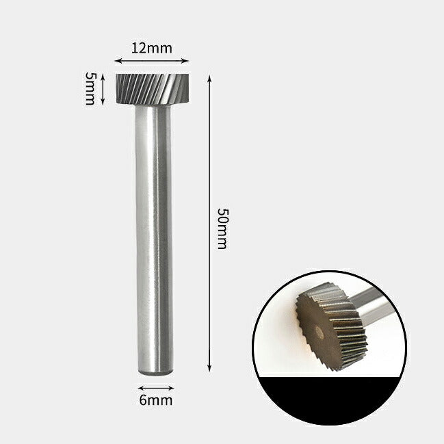 12 x 5mm T字 円型 シャンク径 6mm 超硬 ロータリーバー リュータービット 超硬バー